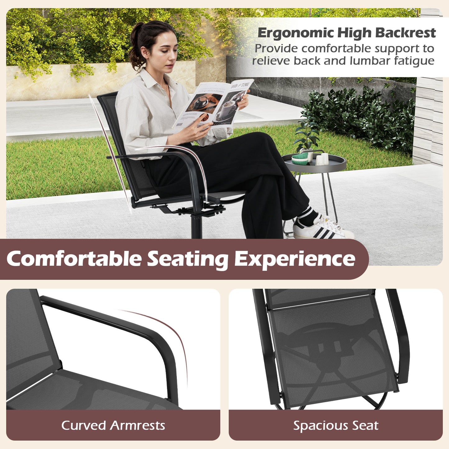 Swivel Rocking Patio Chairs Set of 2 with High Back