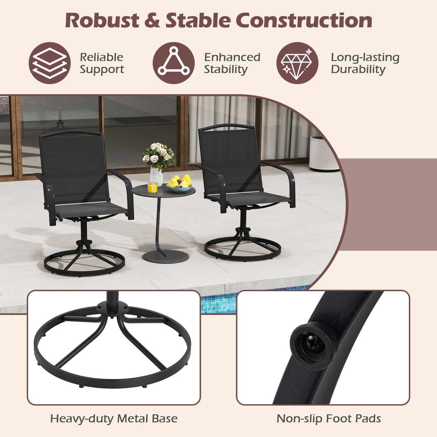 Swivel Rocking Patio Chairs Set of 2 with High Back