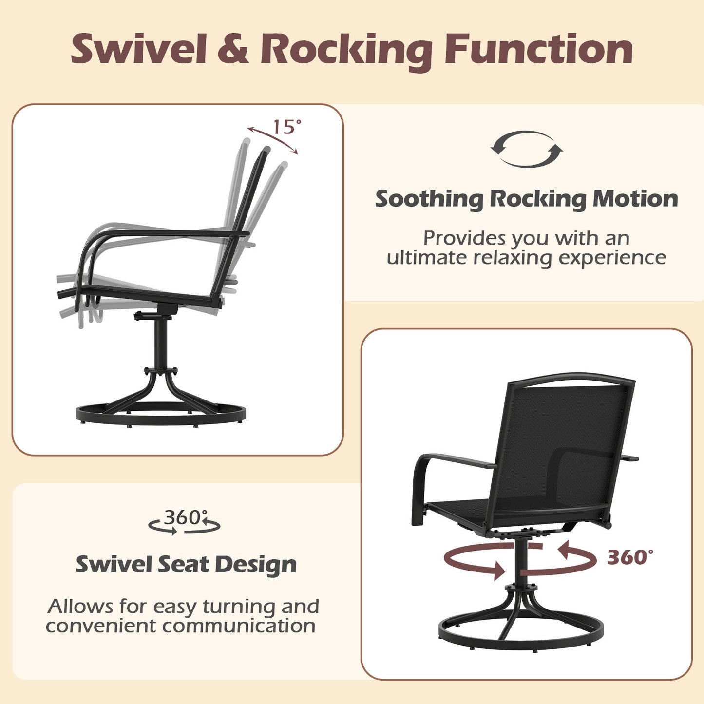 Swivel Rocking Patio Chairs Set of 2 with High Back