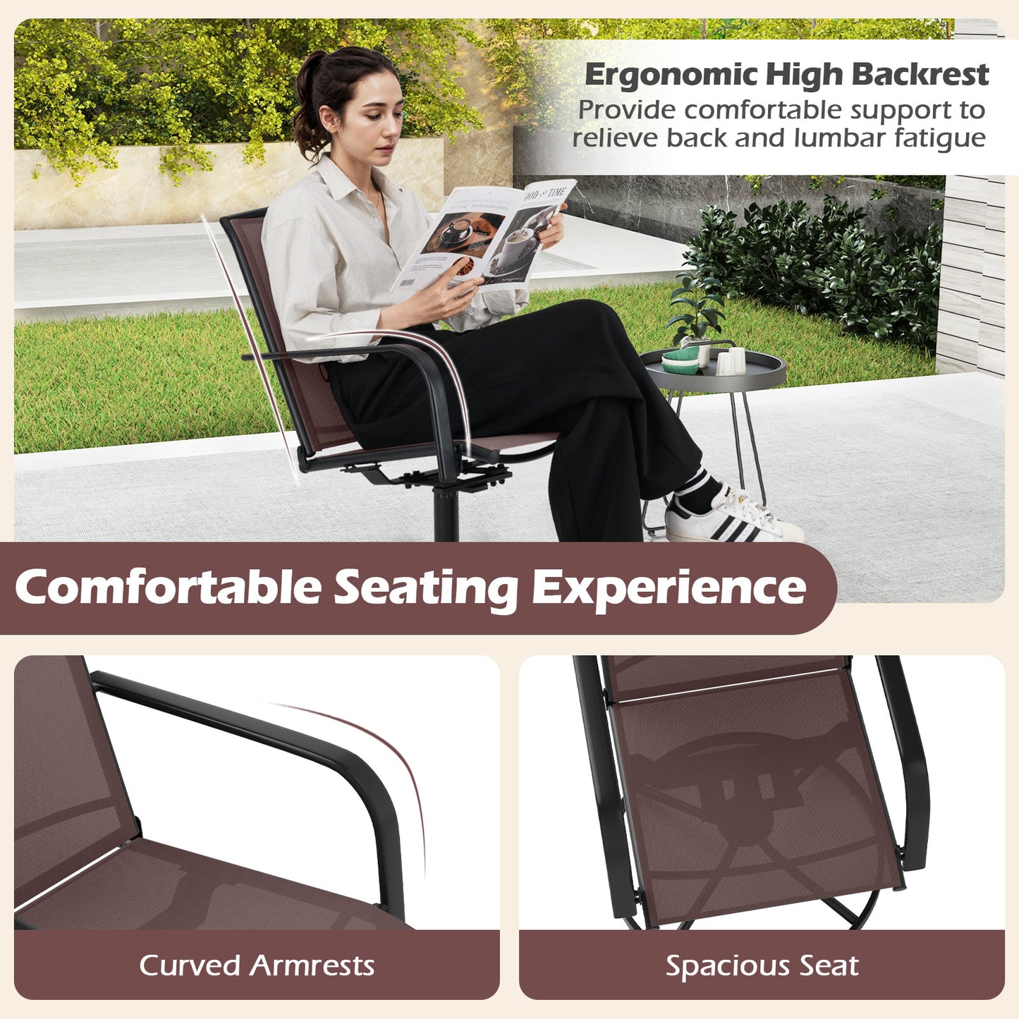 Swivel Rocking Patio Chairs Set of 2 with High Back