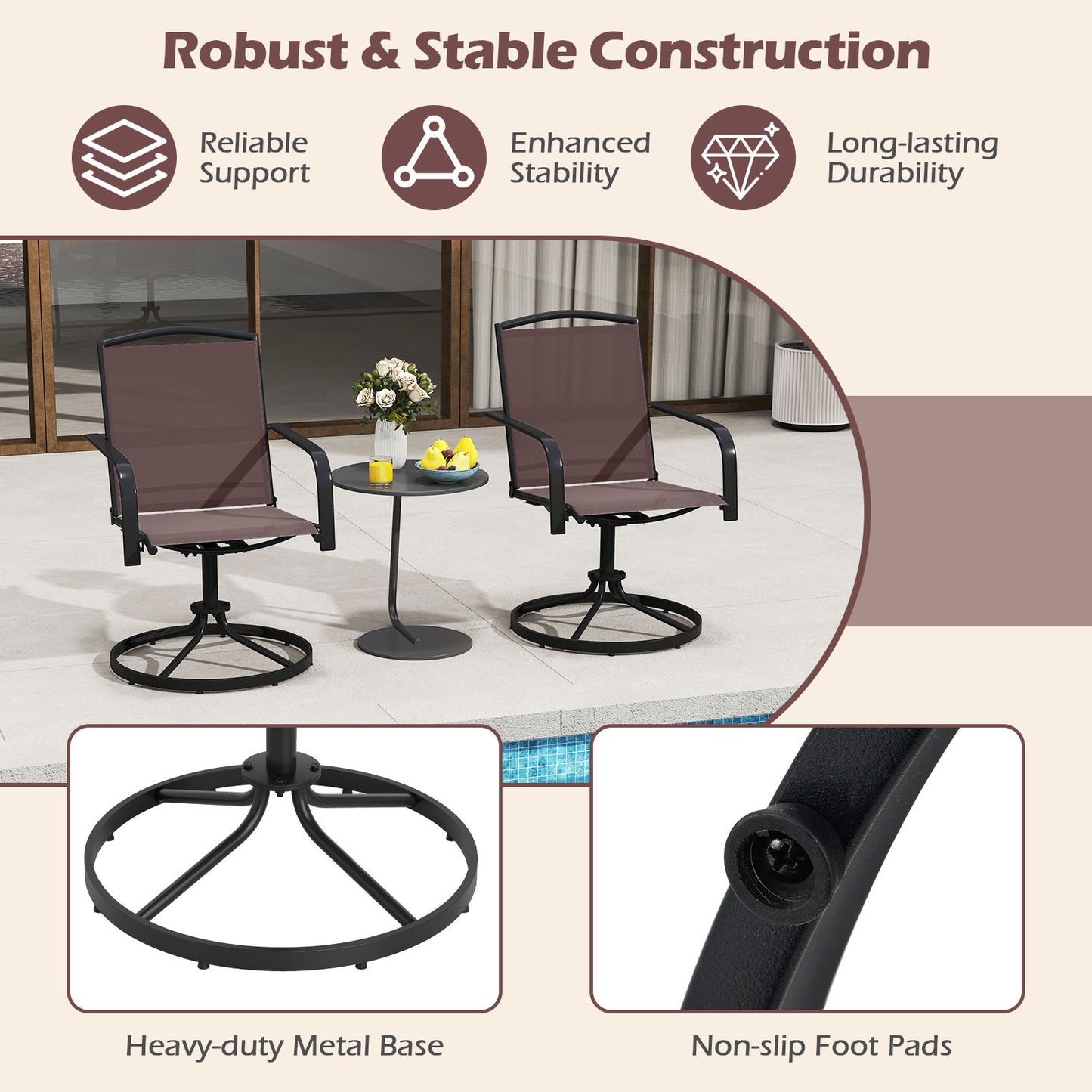 Swivel Rocking Patio Chairs Set of 2 with High Back