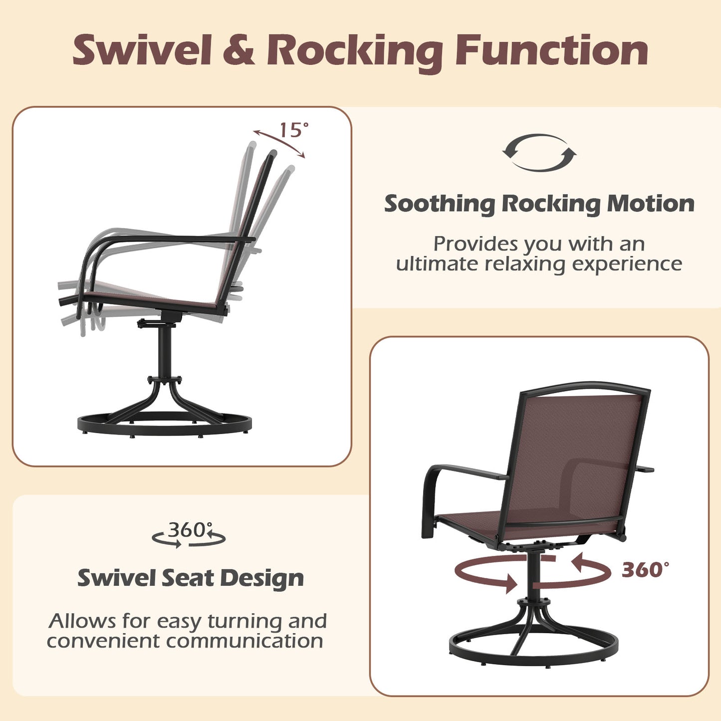 Swivel Rocking Patio Chairs Set of 2 with High Back