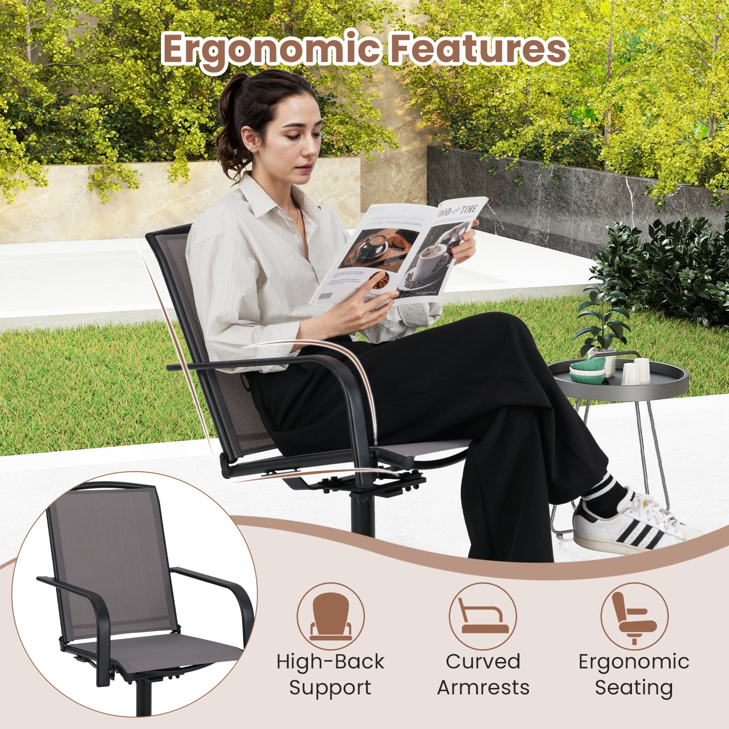 Swivel Rocking Patio Chairs Set of 2 with High Back
