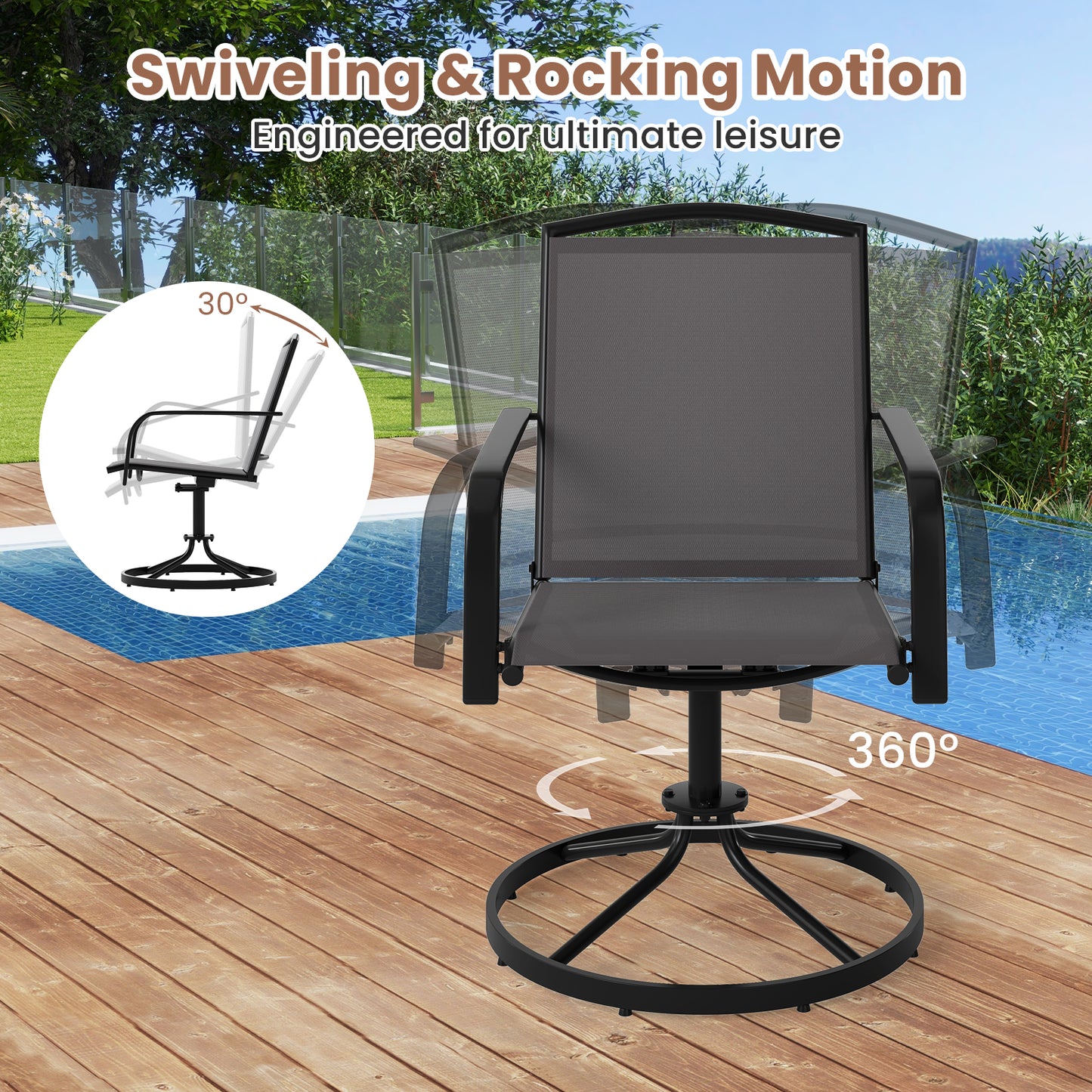 Swivel Rocking Patio Chairs Set of 2 with High Back