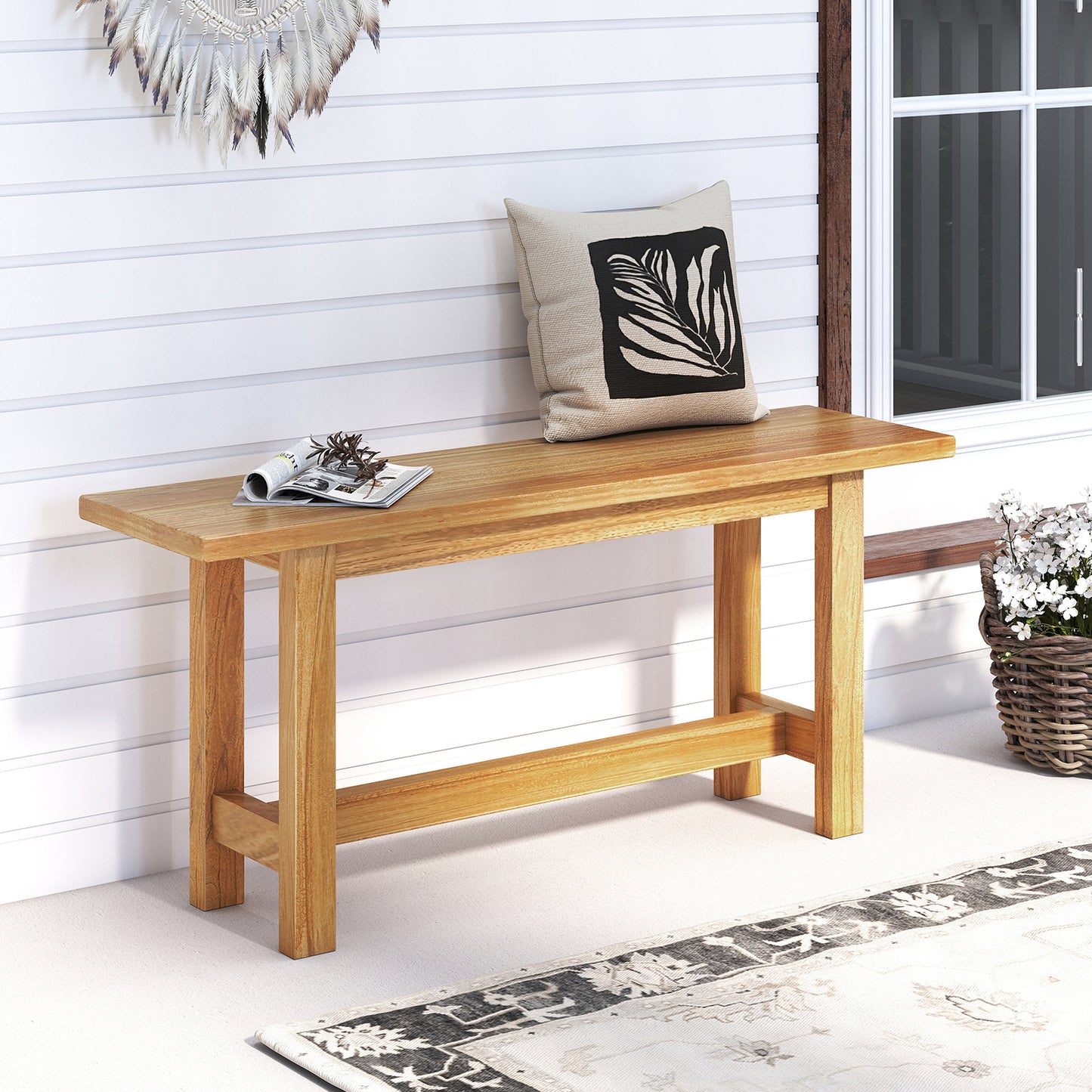 Teak Wood Outdoor Bench for Porch and Patio - 40 Inch
