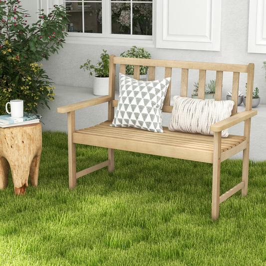 Teak Wood Garden Bench 2-Person with Backrest and Armrests