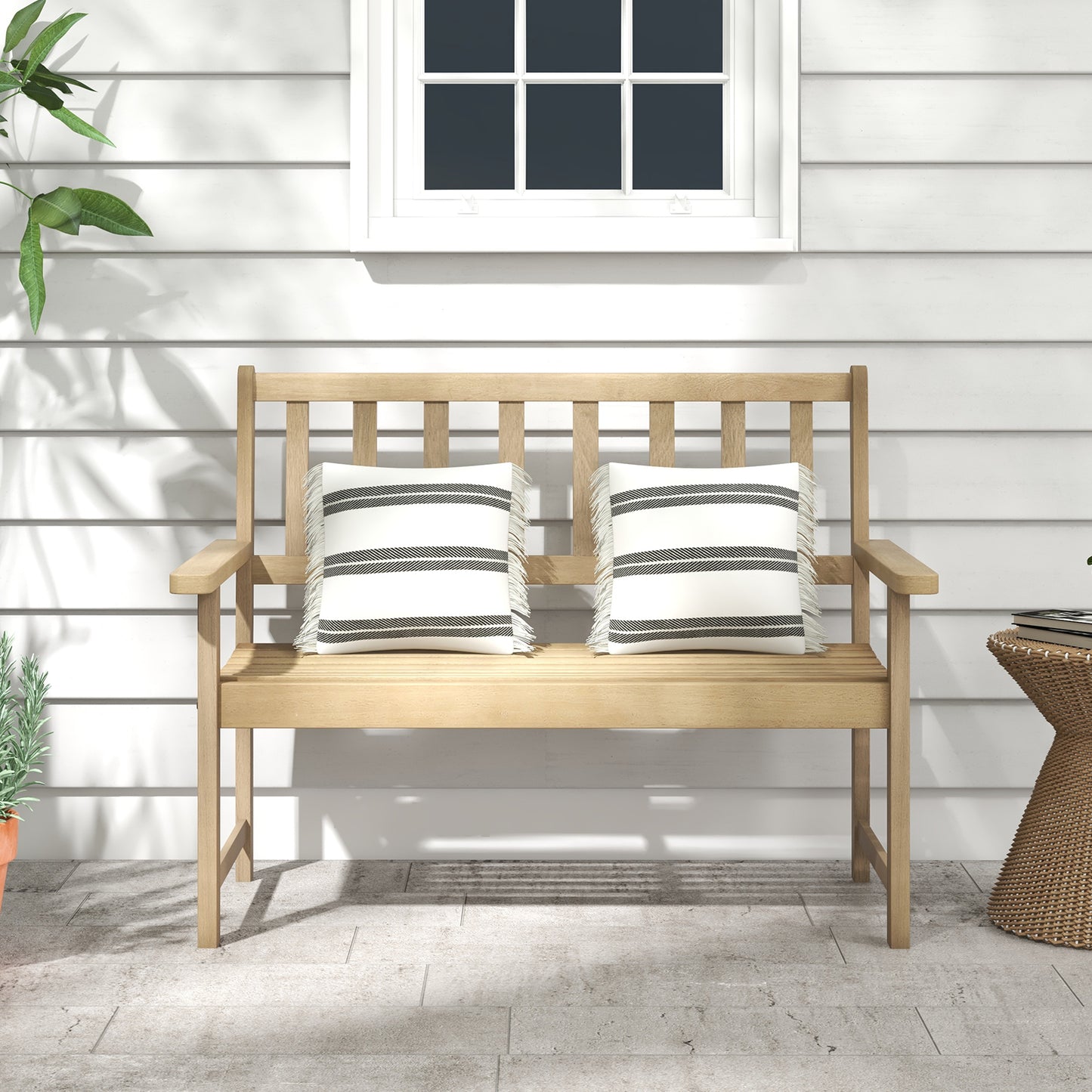 Teak Wood Garden Bench 2-Person with Backrest and Armrests