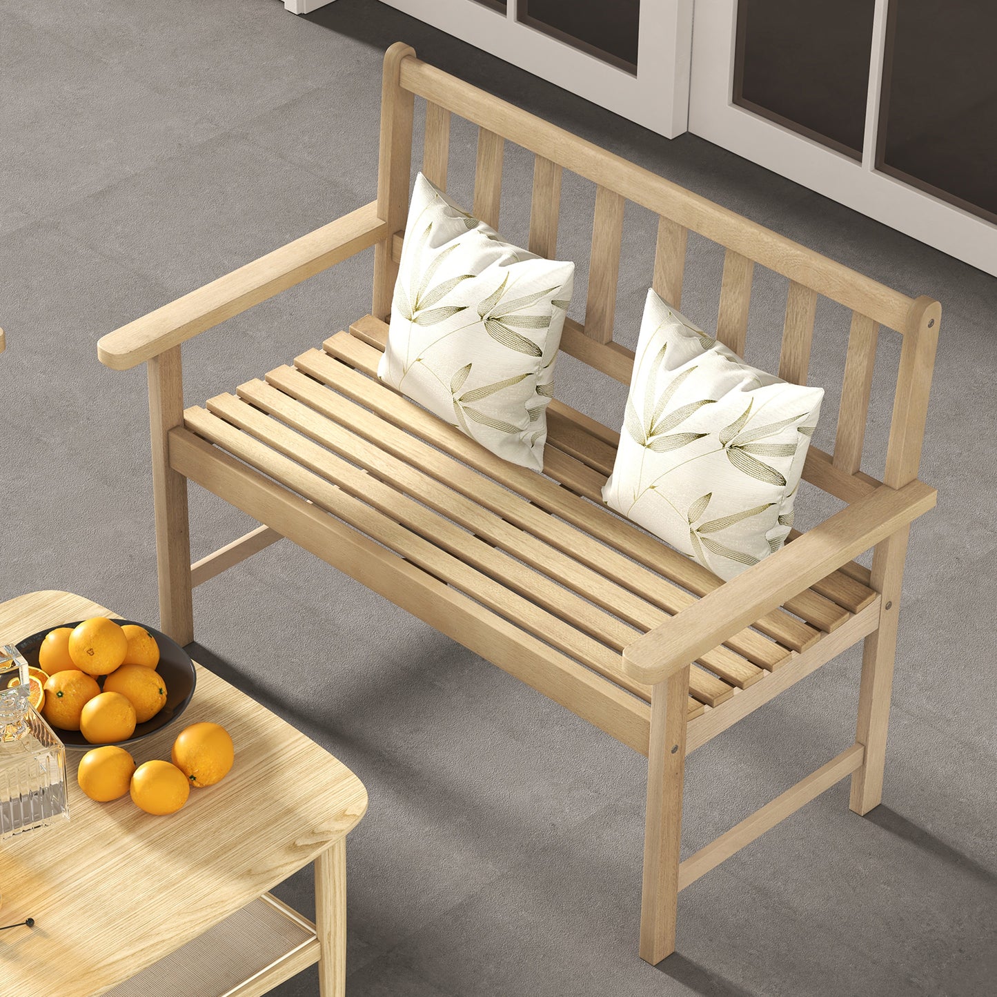 Teak Wood Garden Bench 2-Person with Backrest and Armrests