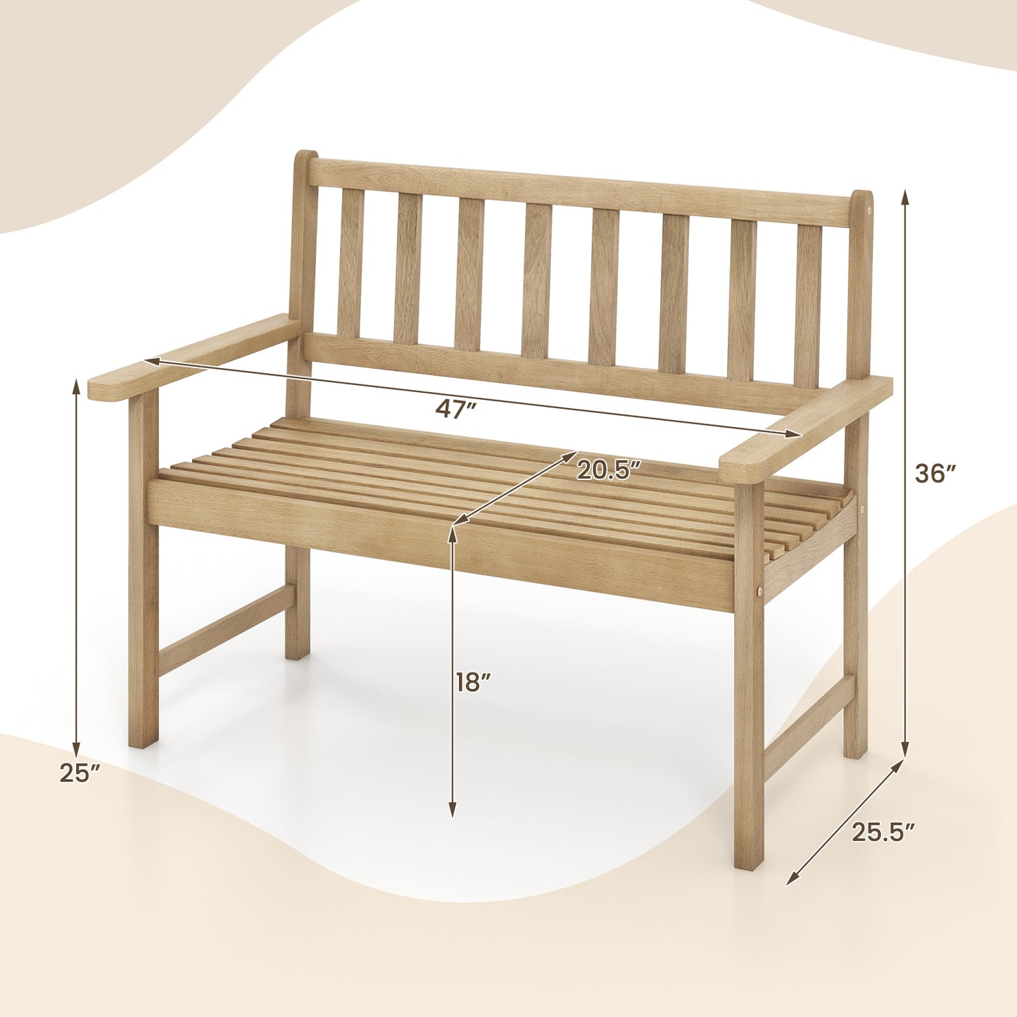 Teak Wood Garden Bench 2-Person with Backrest and Armrests
