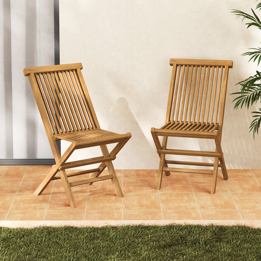 Teak Wood Folding Patio Dining Chairs Set of 2