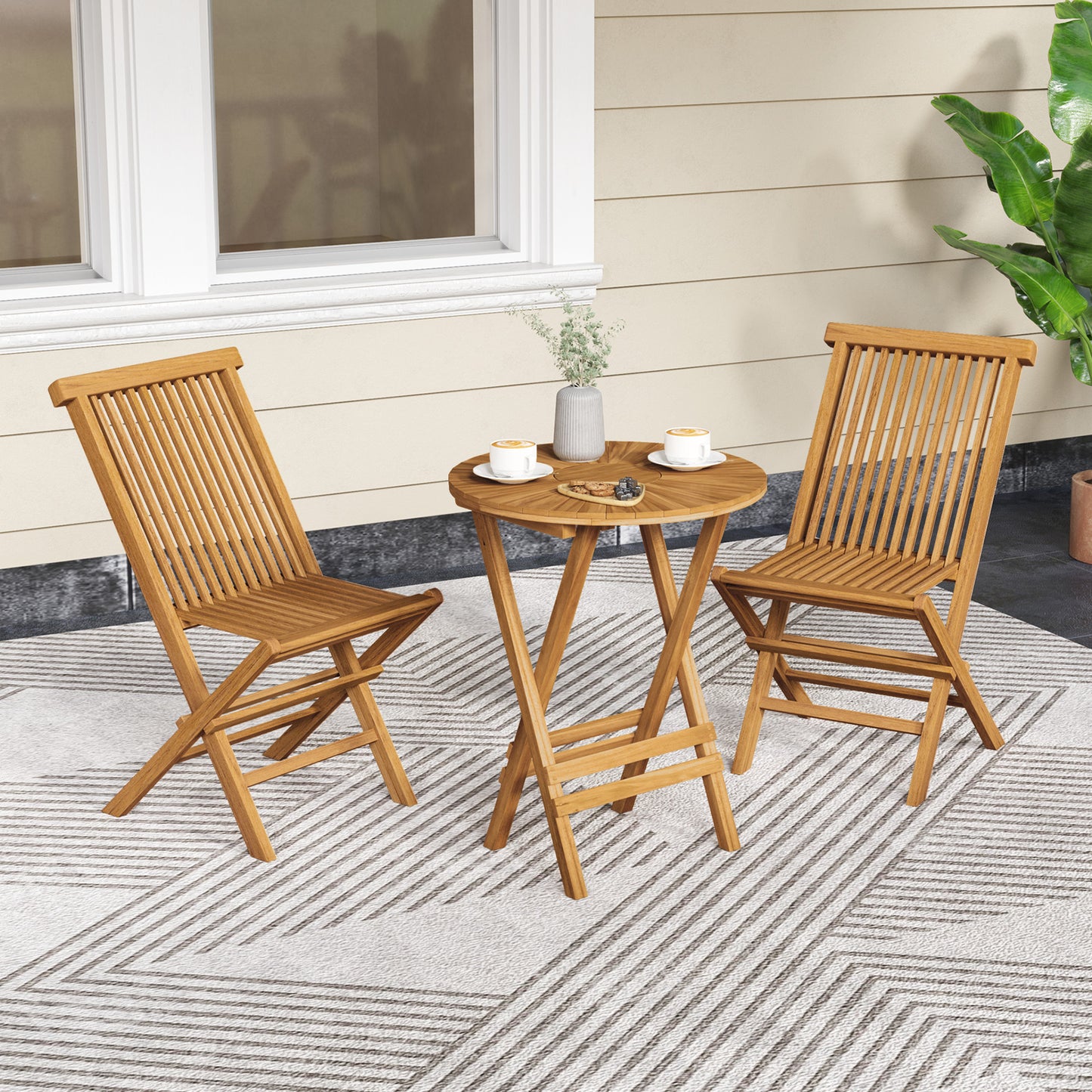 Teak Wood Folding Patio Dining Chairs Set of 2