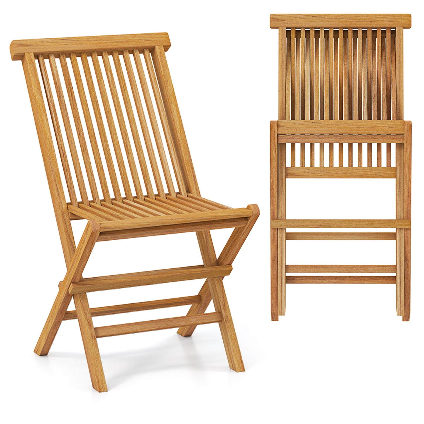 Teak Wood Folding Patio Dining Chairs Set of 2
