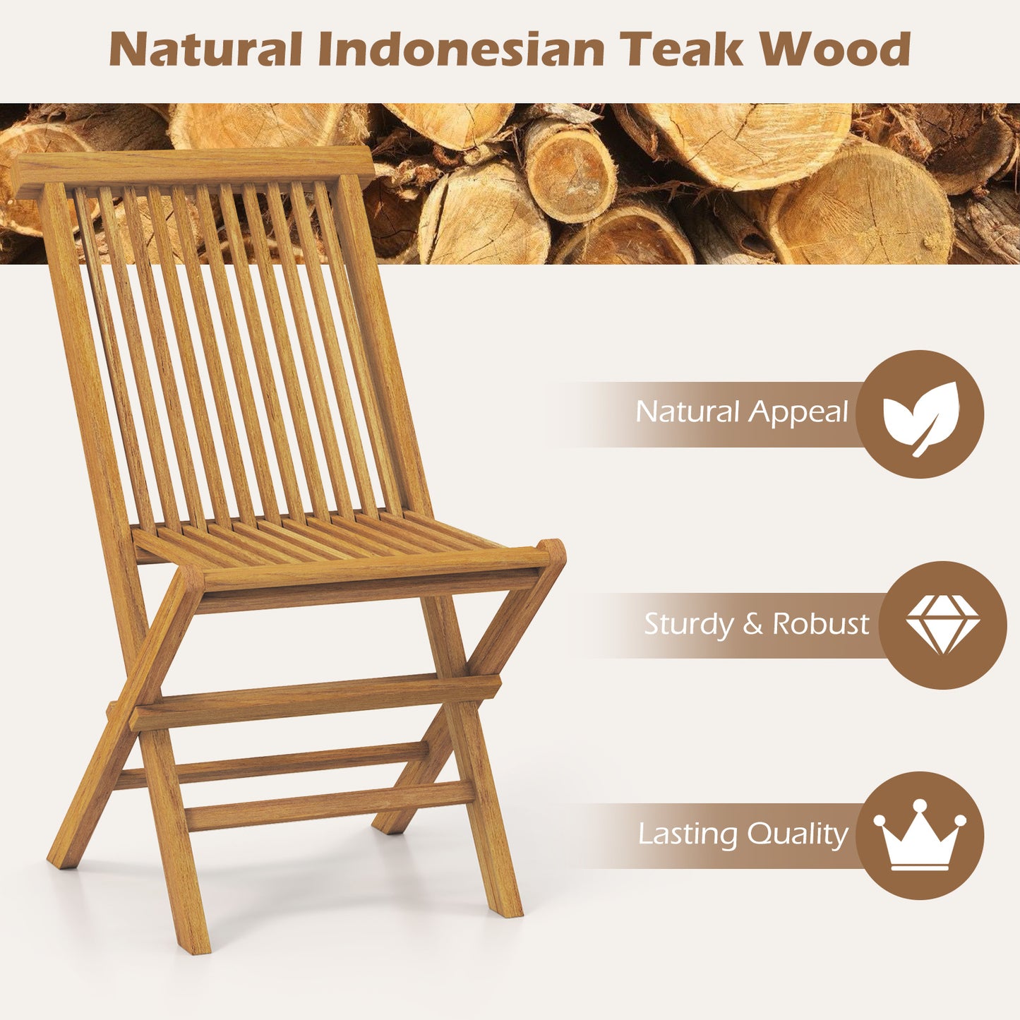 Teak Wood Folding Patio Dining Chairs Set of 2