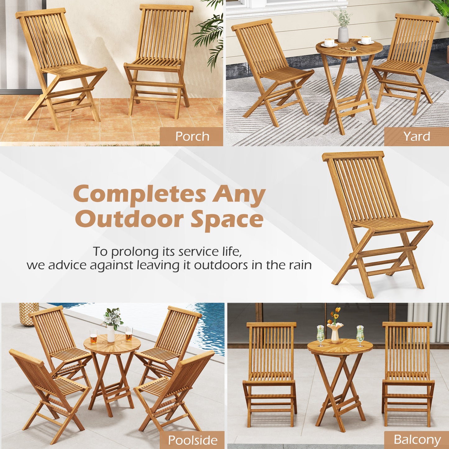 Teak Wood Folding Patio Dining Chairs Set of 2