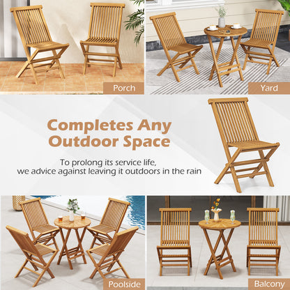 Teak Wood Folding Patio Dining Chairs Set of 2