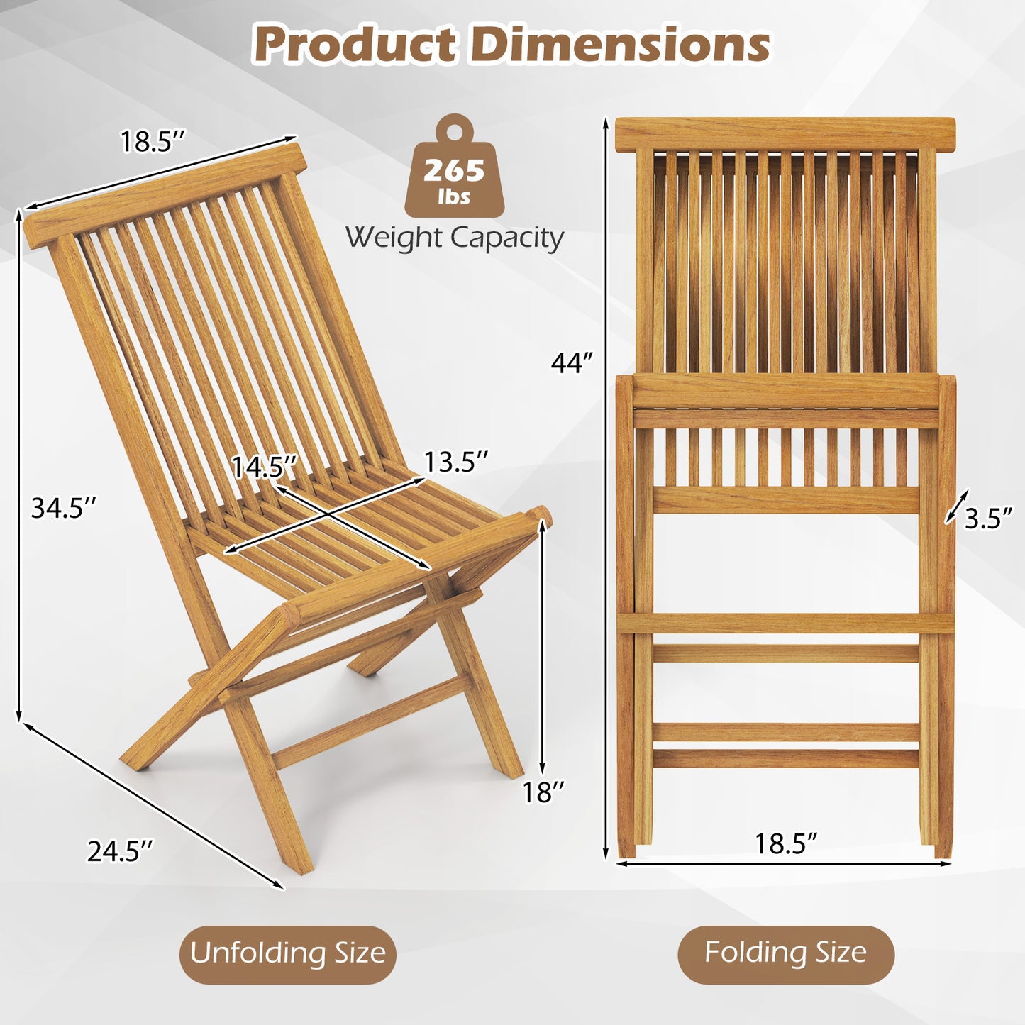 Teak Wood Folding Patio Dining Chairs Set of 2