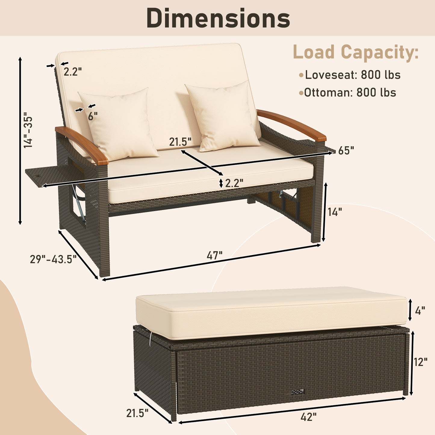 Outdoor Wicker Daybed with Adjustable Backrest and Ottoman