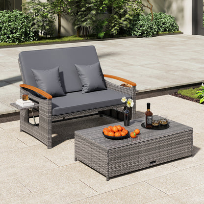 Outdoor Wicker Daybed with Adjustable Backrest and Ottoman