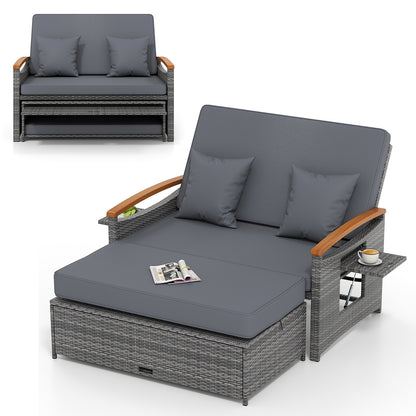 Outdoor Wicker Daybed with Adjustable Backrest and Ottoman