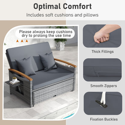 Outdoor Wicker Daybed with Adjustable Backrest and Ottoman