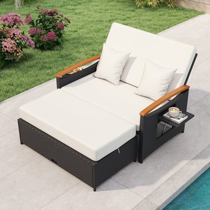 Outdoor Wicker Daybed with Adjustable Backrest and Ottoman