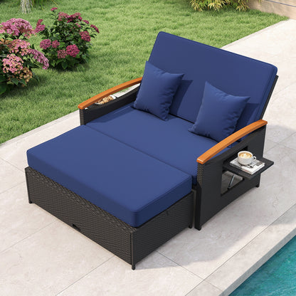 Outdoor Wicker Daybed with Adjustable Backrest and Ottoman
