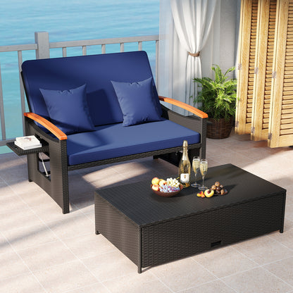 Outdoor Wicker Daybed with Adjustable Backrest and Ottoman