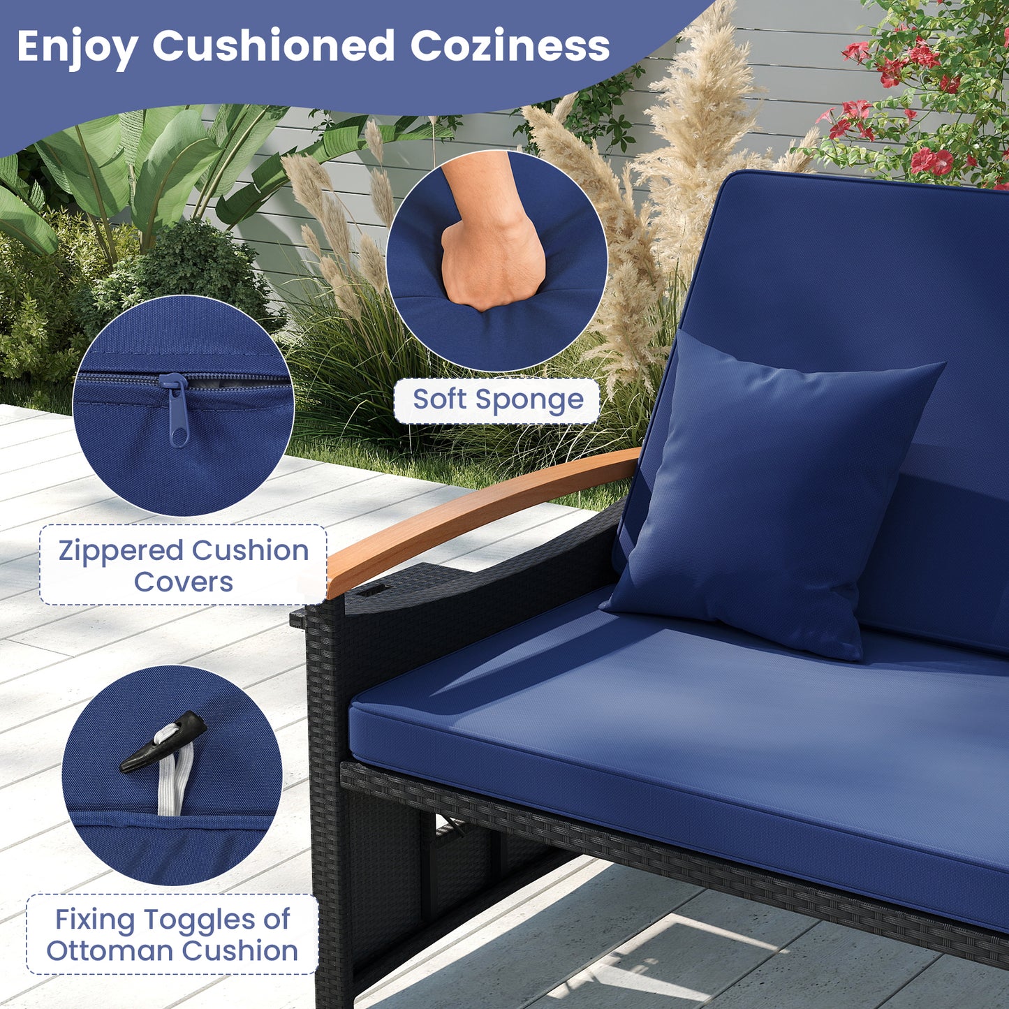 Outdoor Wicker Daybed with Adjustable Backrest and Ottoman
