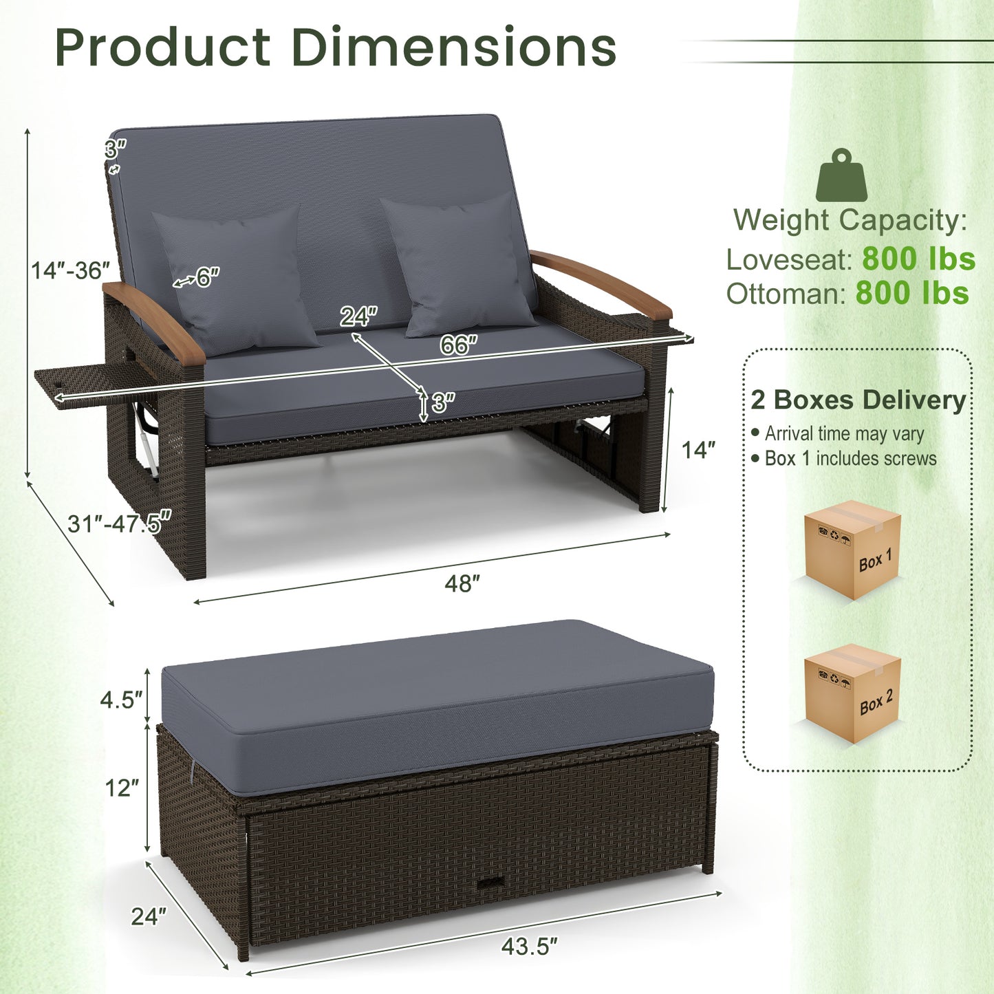 Outdoor Wicker Daybed with Adjustable Backrest and Ottoman