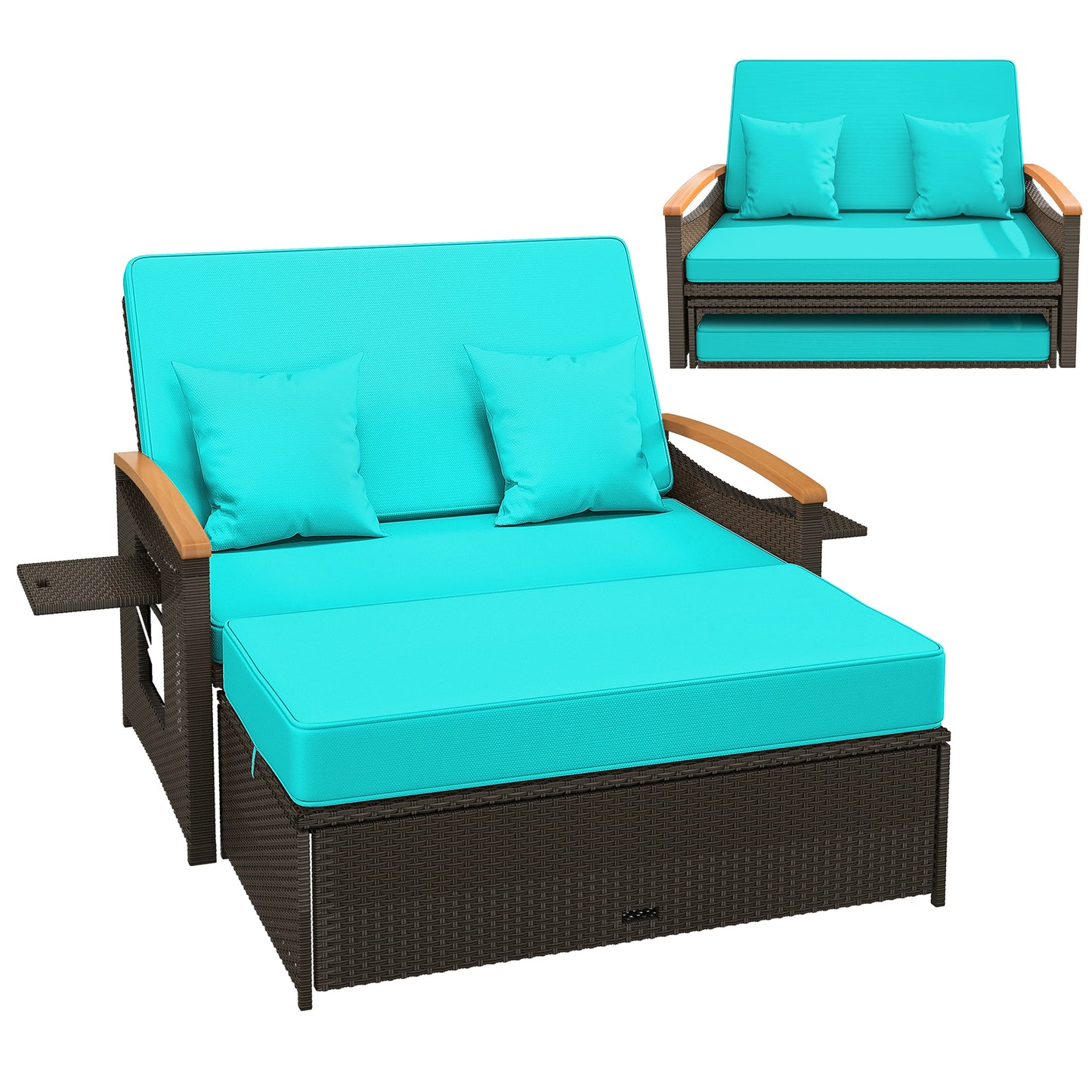 Outdoor Wicker Daybed with Adjustable Backrest and Ottoman