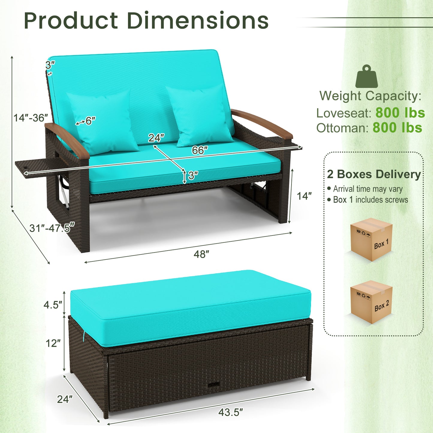 Outdoor Wicker Daybed with Adjustable Backrest and Ottoman