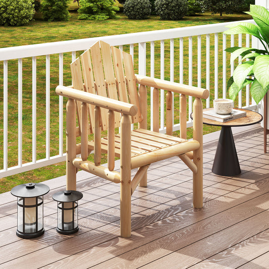 Wooden Armchair with High Back and Armrests - Natural Pine