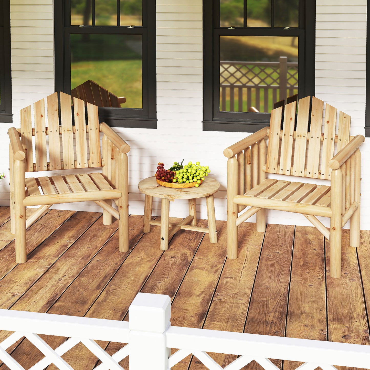 Wooden Armchair with High Back and Armrests - Natural Pine