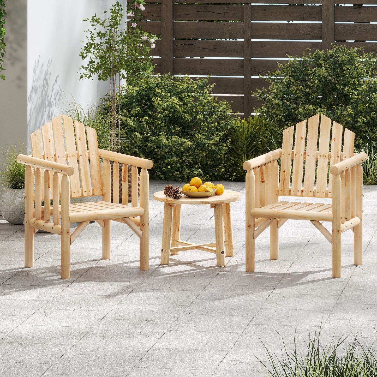Wooden Armchair with High Back and Armrests - Natural Pine