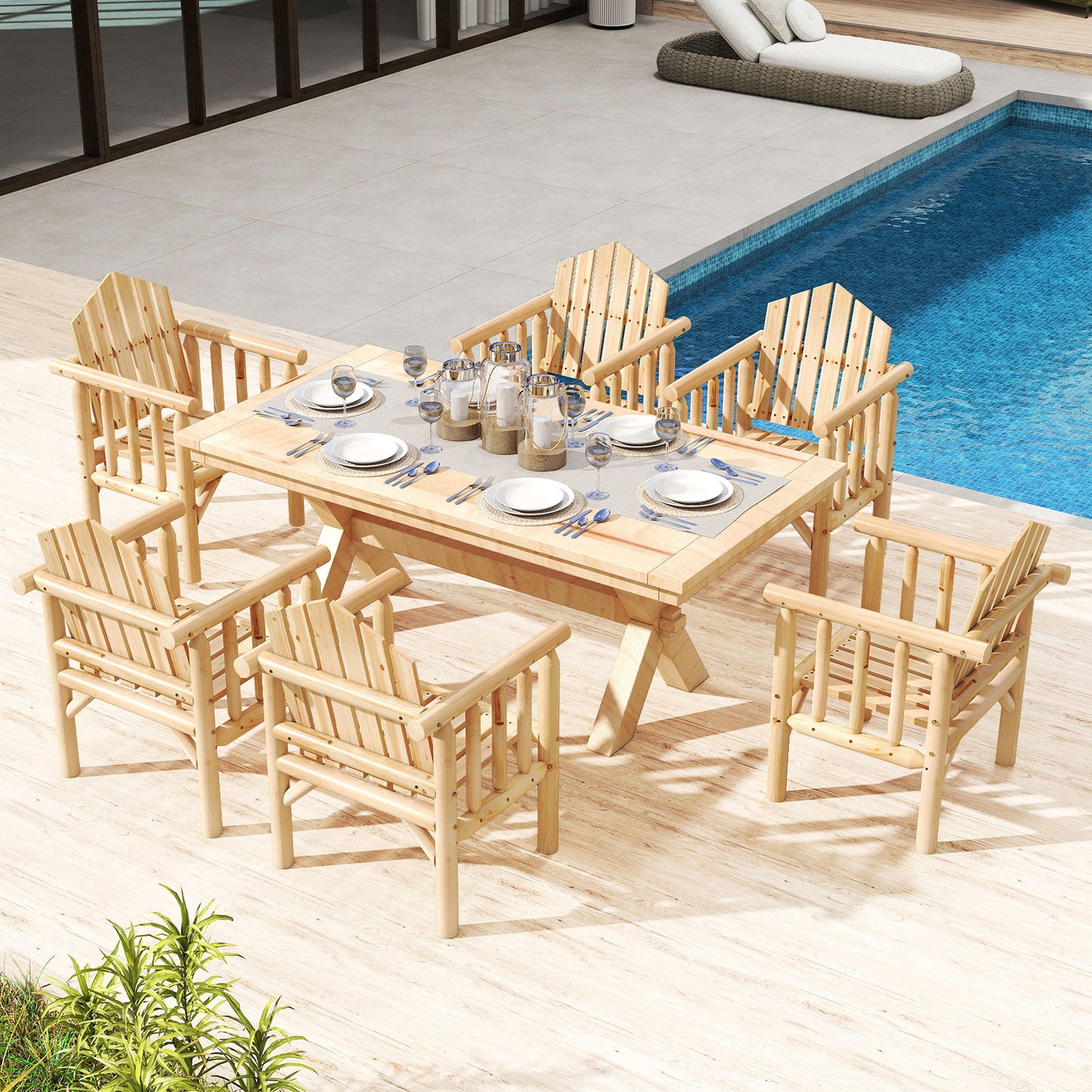 Wooden Armchair with High Back and Armrests - Natural Pine
