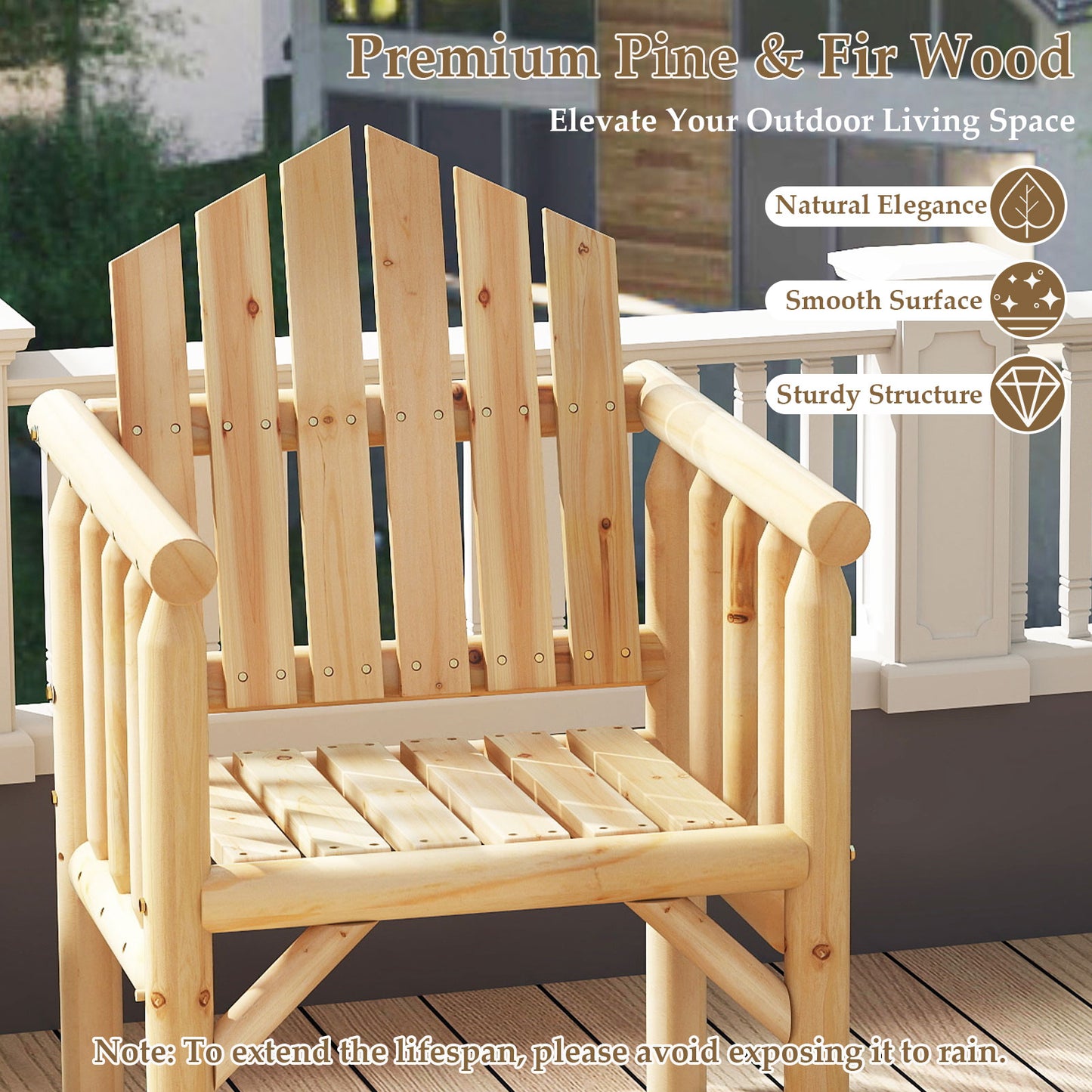 Wooden Armchair with High Back and Armrests - Natural Pine