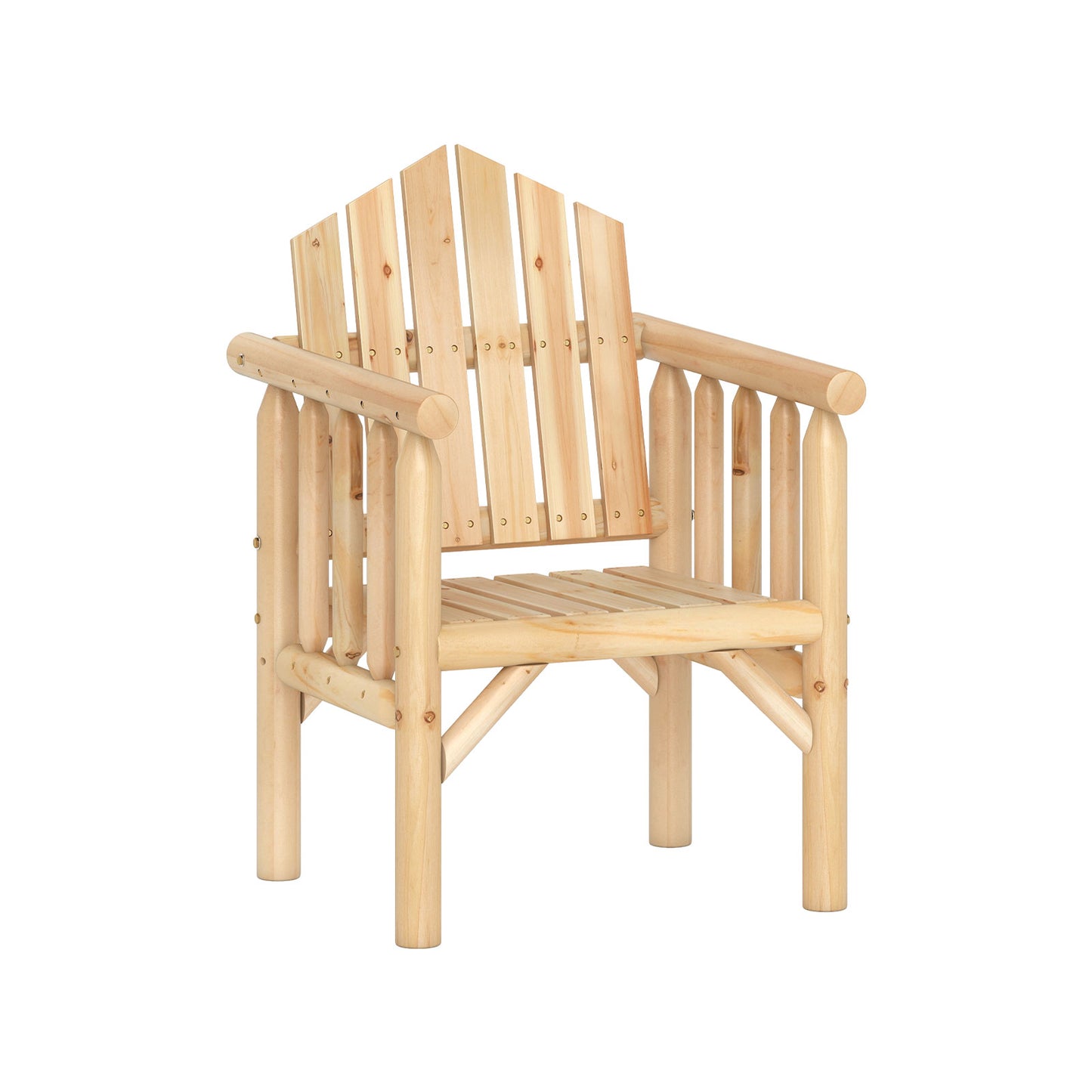 Wooden Armchair with High Back and Armrests - Natural Pine