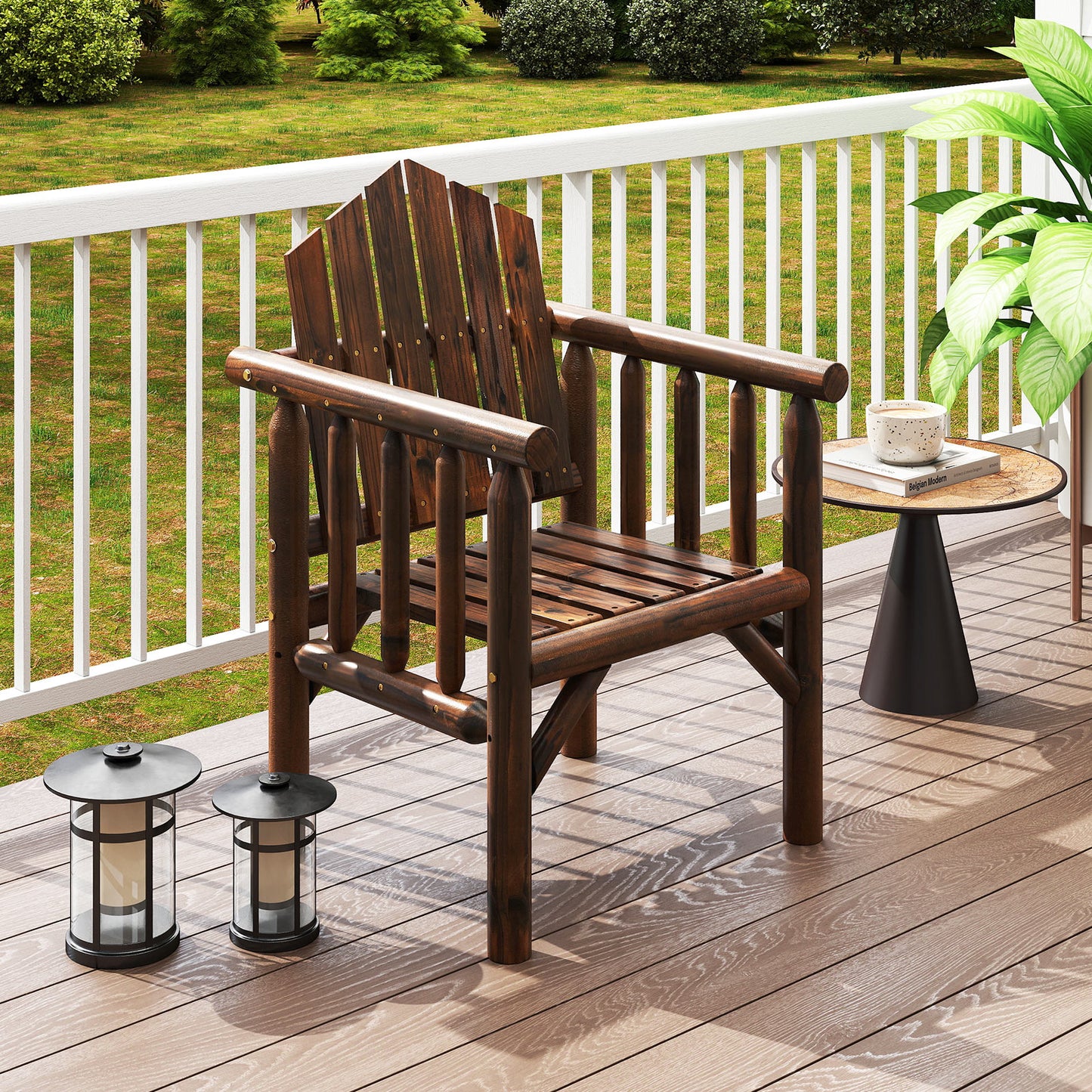 Wooden Armchair with High Back and Armrests - Natural Pine