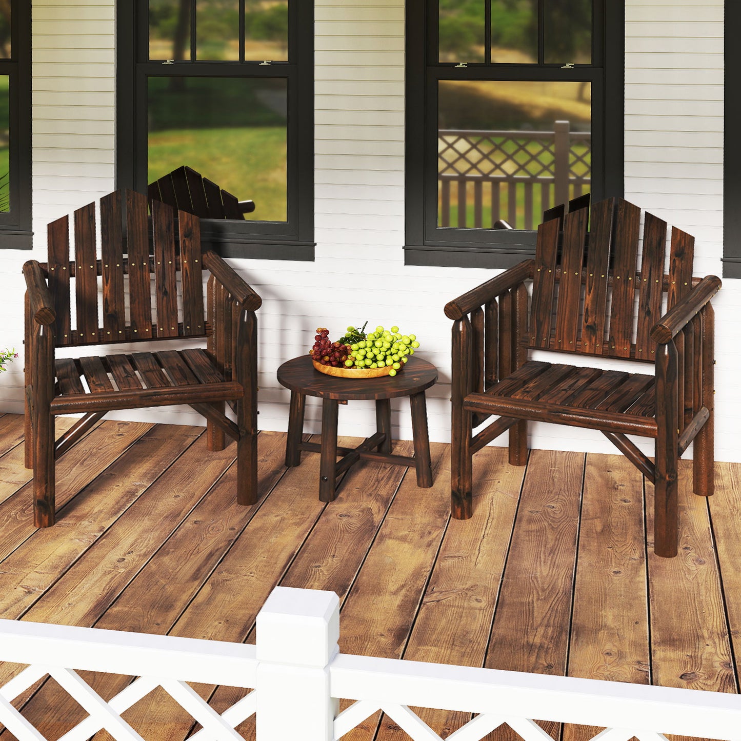 Wooden Armchair with High Back and Armrests - Natural Pine