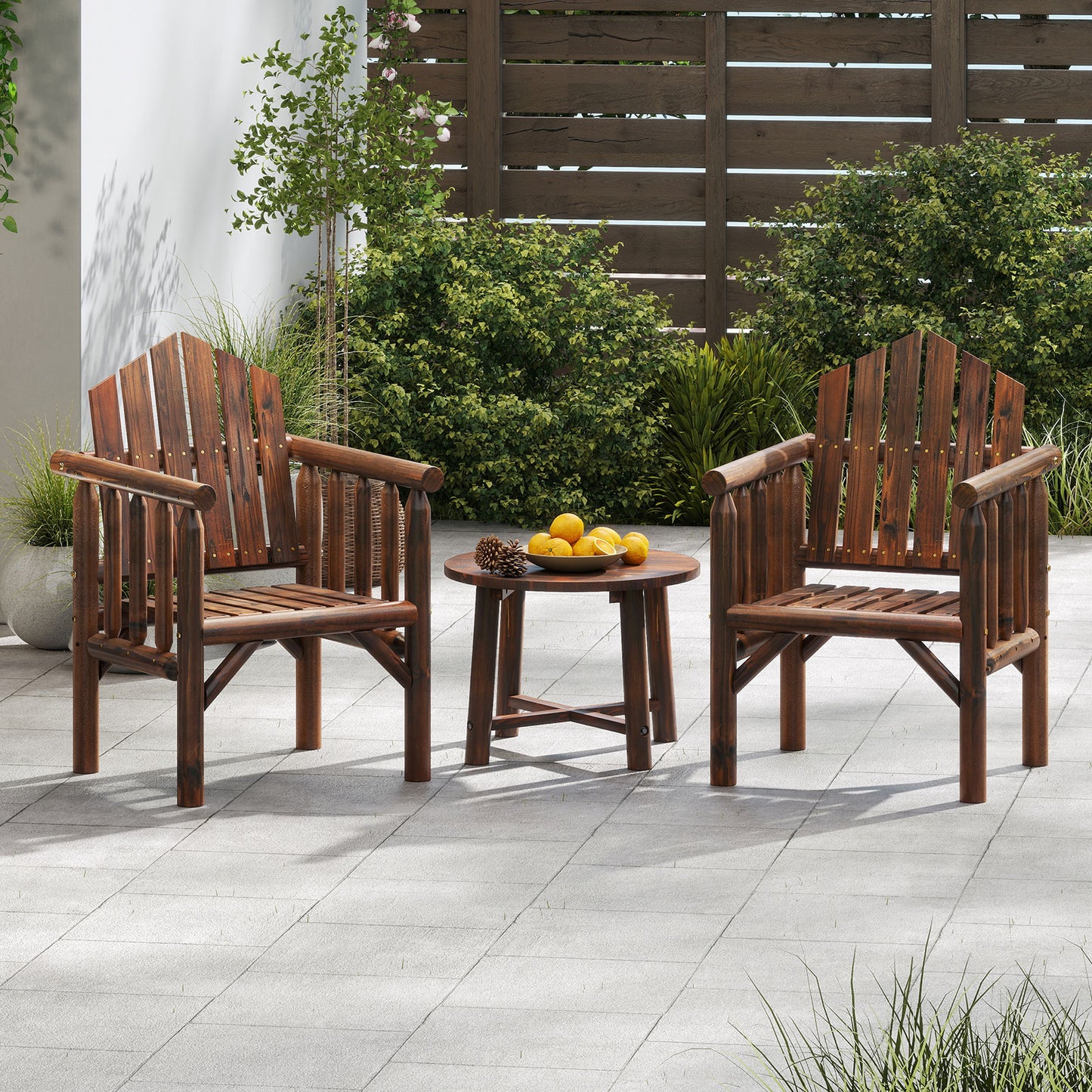Wooden Armchair with High Back and Armrests - Natural Pine