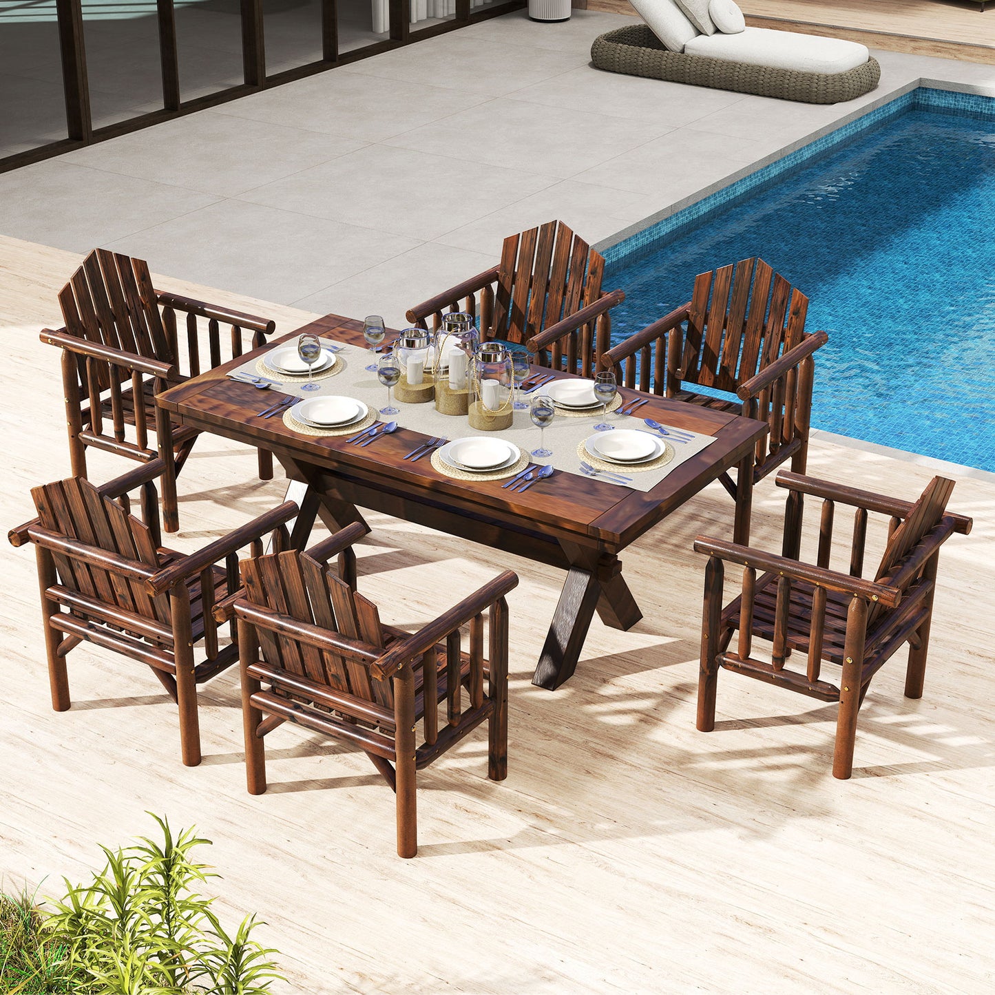 Wooden Armchair with High Back and Armrests - Natural Pine