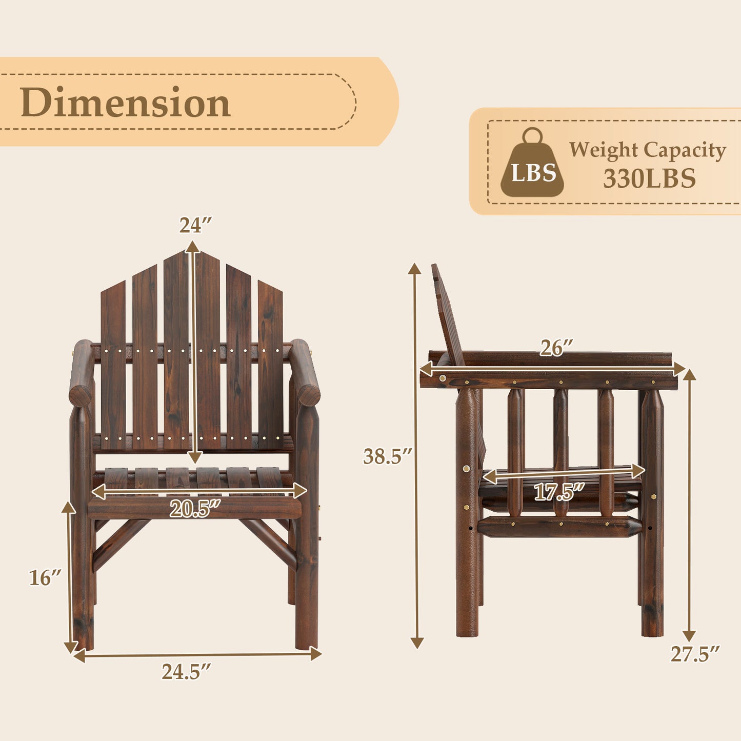 Wooden Armchair with High Back and Armrests - Natural Pine