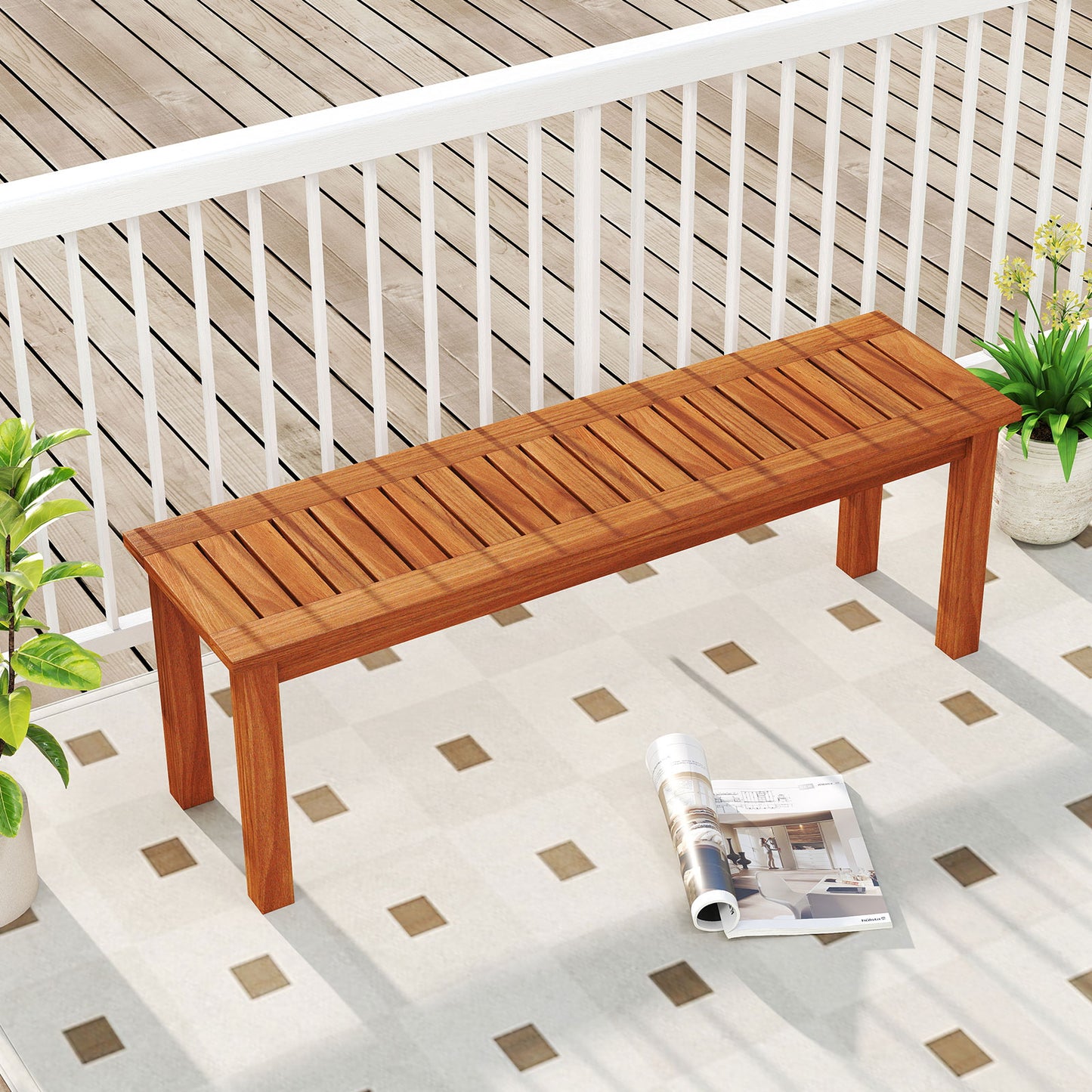 2-Person Backless Wood Bench for Outdoor Patio & Garden