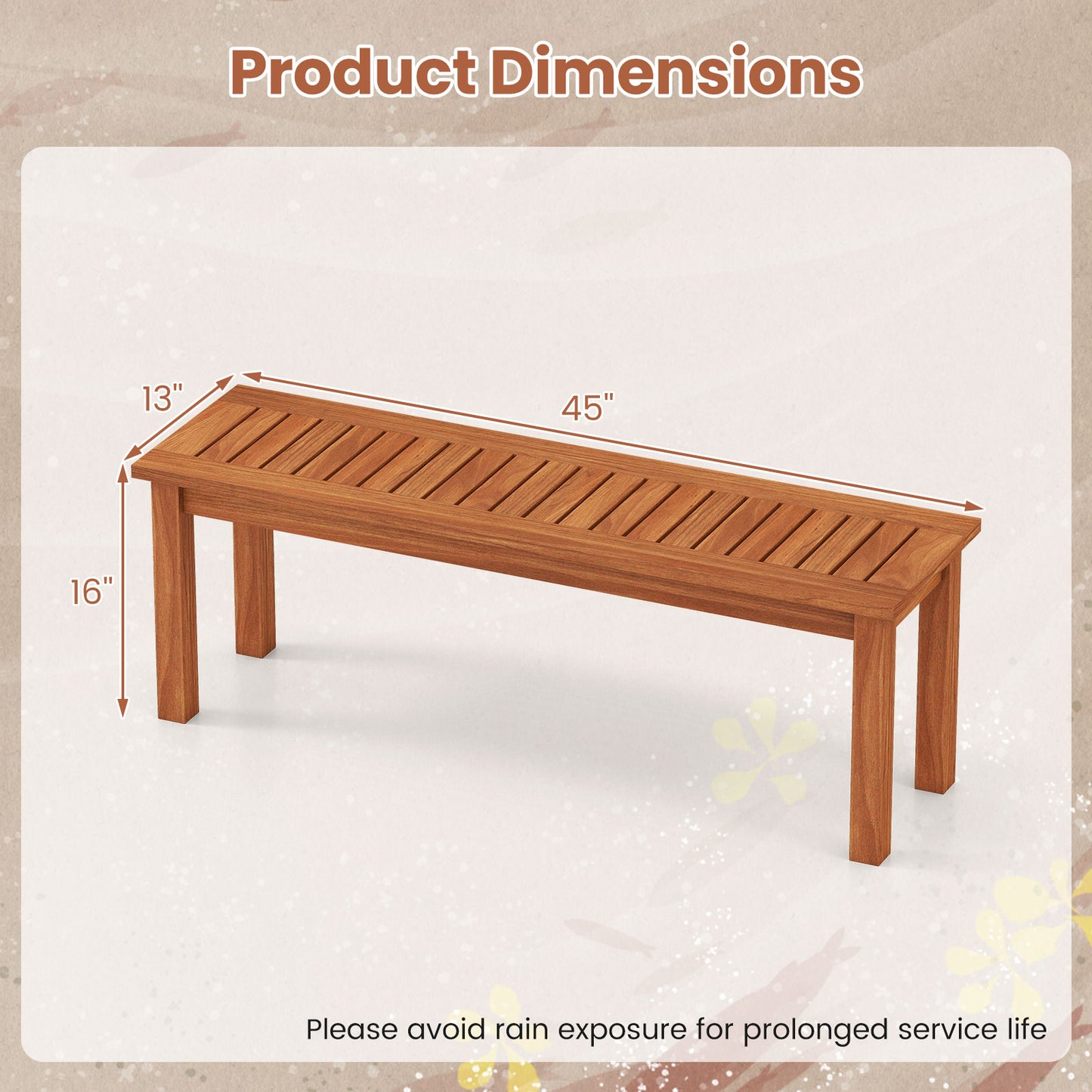 2-Person Backless Wood Bench for Outdoor Patio & Garden