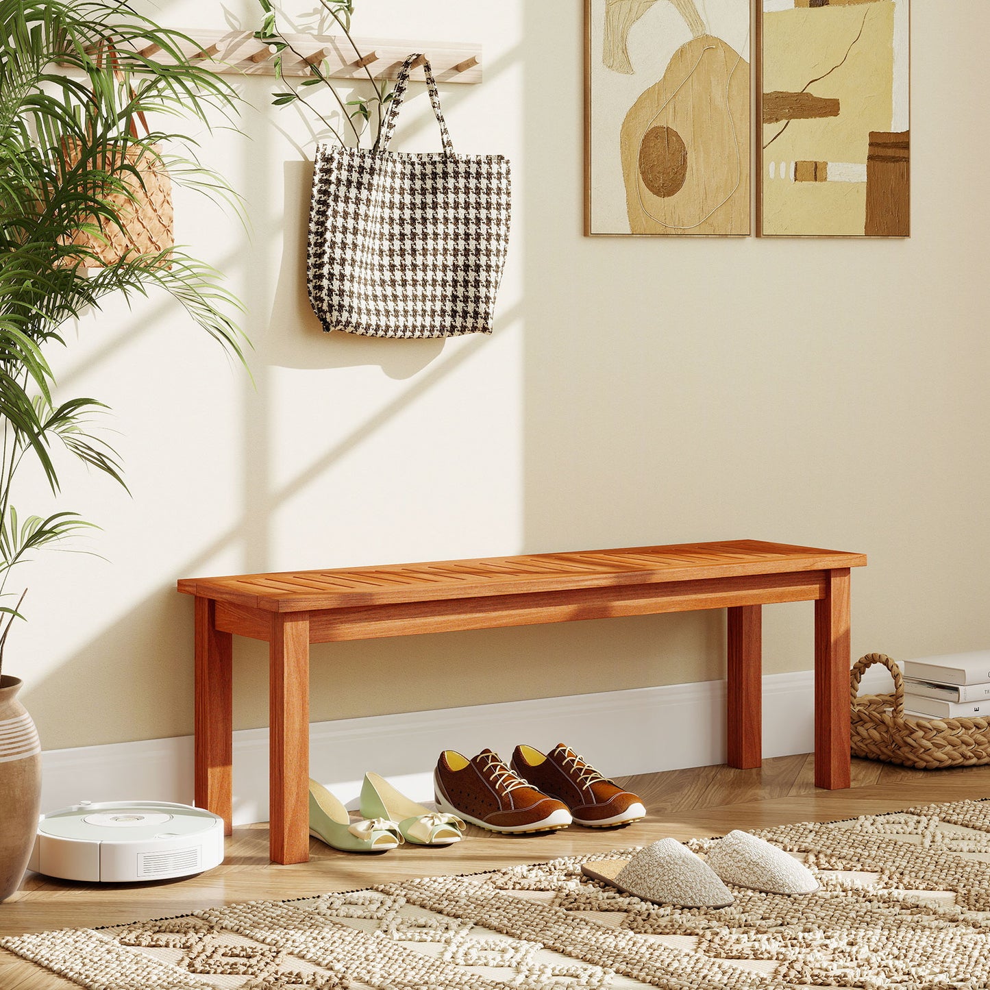 2-Person Backless Wood Bench for Outdoor Patio & Garden