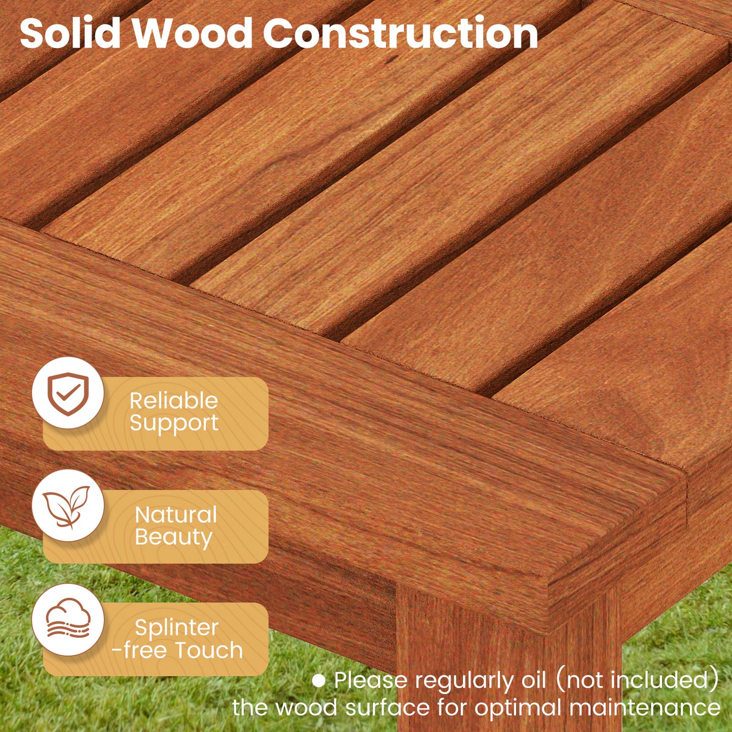 2-Person Backless Wood Bench for Outdoor Patio & Garden
