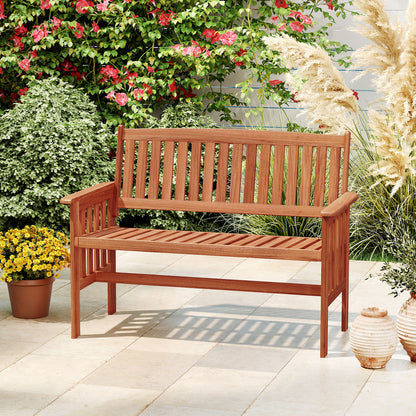 2-Person Wood Garden Bench with Backrest and Armrests