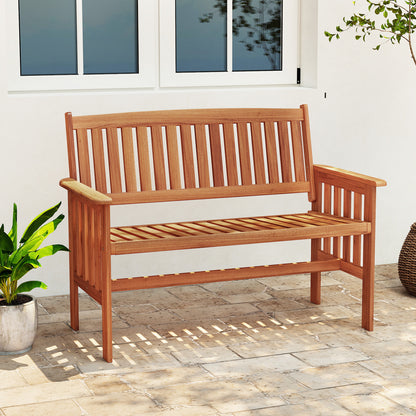 2-Person Wood Garden Bench with Backrest and Armrests