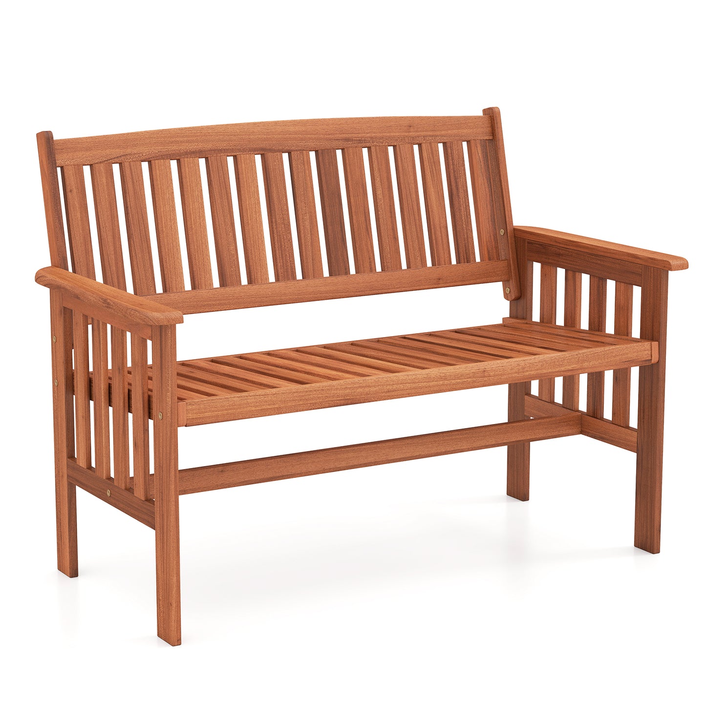 2-Person Wood Garden Bench with Backrest and Armrests