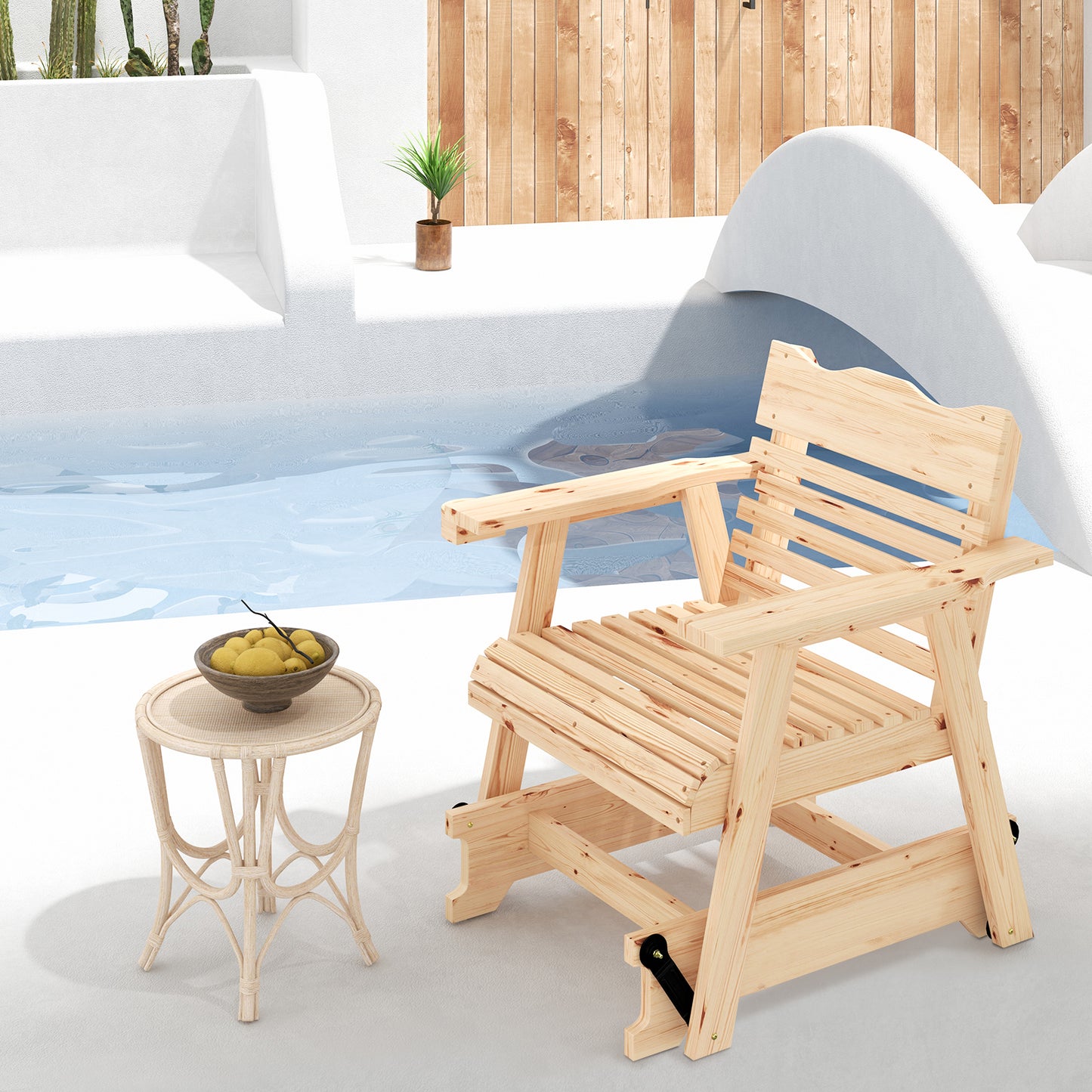 Wood Rocking Chair with High Back and Wide Armrests